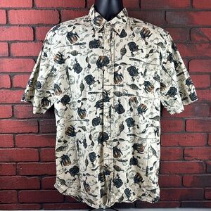 Michael Austin Rugged Wear Mens Large Button Down – Fishing Reel AOP,‎ Outdoor